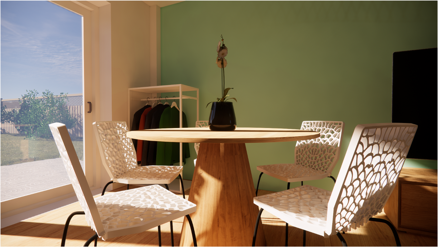 vue sur la salle à manger depuis les escaliers de la maison du sud médoc